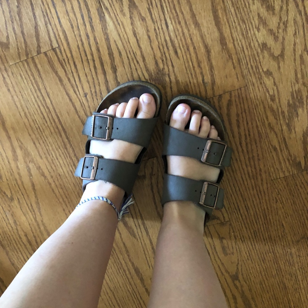 Size 37 Birkenstocks in the matte brown